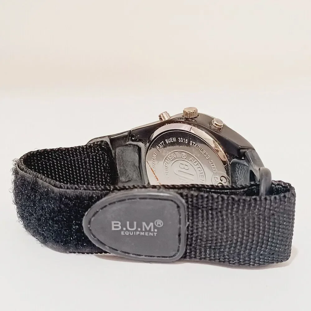 Vtg BUM Equipment Mens Sport Watch Black Red Hook Loop Band NEEDS BATTERY